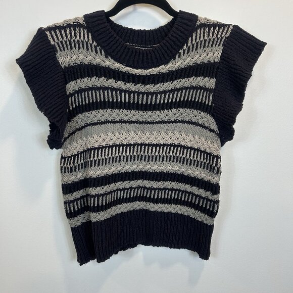 NWT Elan Size Medium Striped Cap Sleeve  Textured Short Sleeve Sweater - Picture 3 of 9